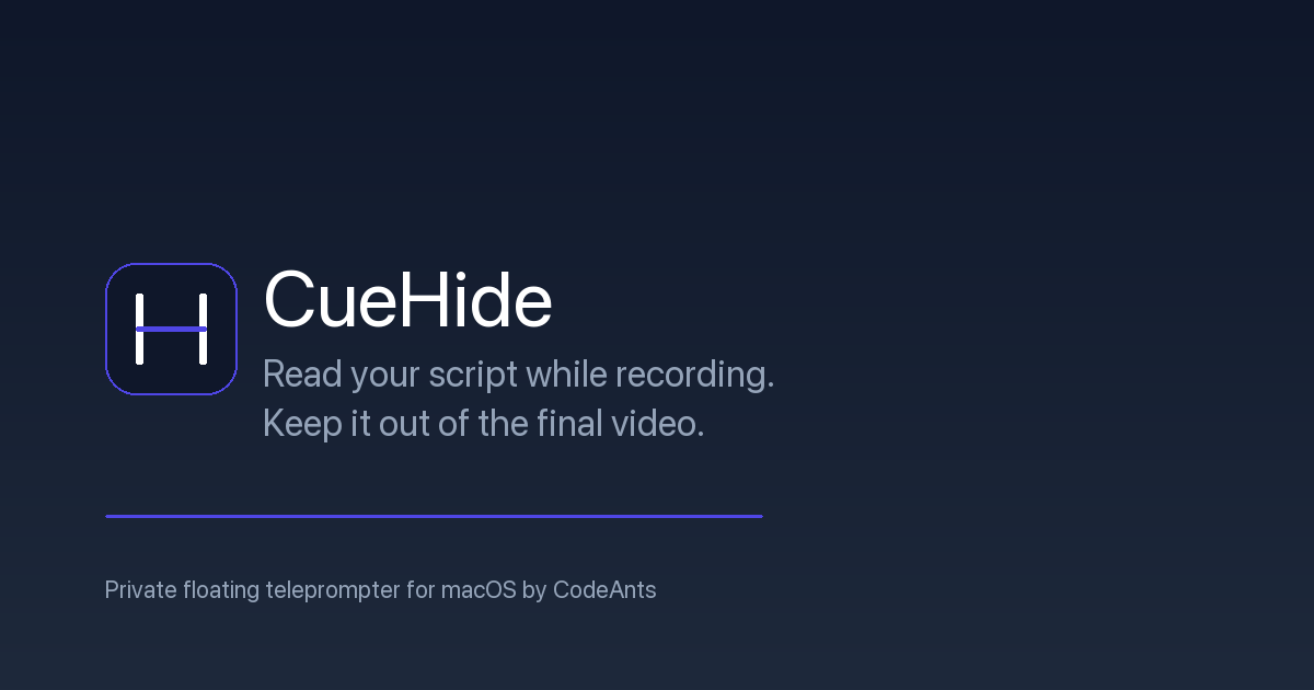 A clean Mac recording workspace with a translucent teleprompter overlay positioned above a product window